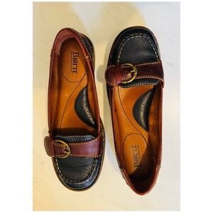 Born Two-Tone Leather Loafers in Navy  and Brown